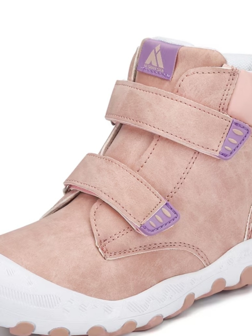 Kids Pink Suede High-Top Sneakers with Hook-and-Loop Straps